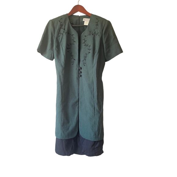 Vintage 80s green embroidered layered mini dress size large - Picture 1 of 6